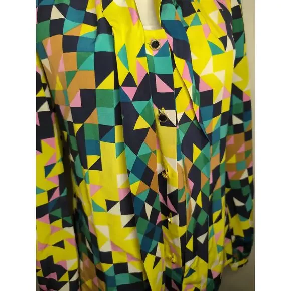 Tory Burch Geometric Silk Tie Neck Blouse Statement Designer Career Size 4 - Picture 6 of 9